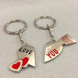 'Love You' Heart and Arrow Couples Keychain 2 Pieces